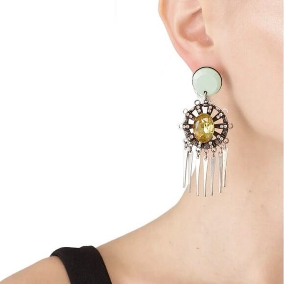 Dannijo Signed Crystal Carter Silver Tone Spear Dangle Earrings - Picture 12 of 12